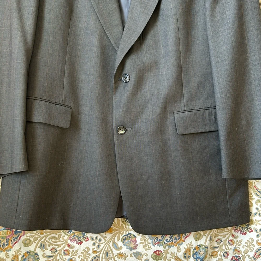 Burberry Brown Plaid Suit Coat Super 100’s Wool‎ Luxury Business Office XXL/48